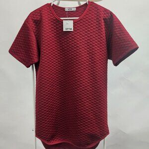 EPTM Basic Patterned Drop Cut Curved Short Sleeve Tee Red